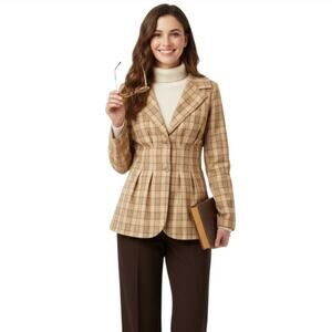 Topshop Blazer Women Size 2 Yellow Black Plaid Academia Clueless School Girl